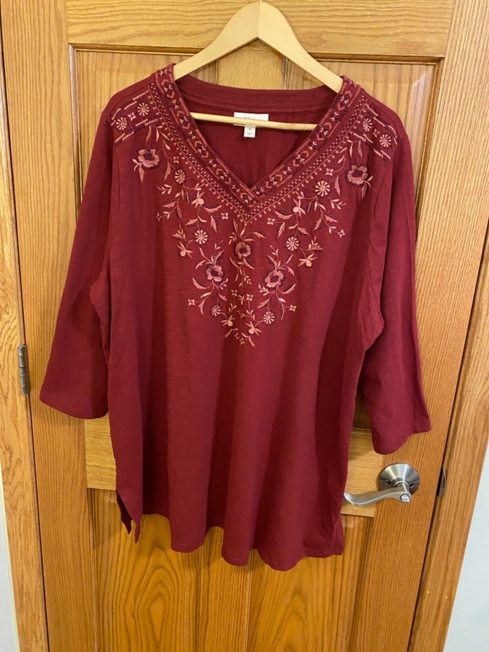 Style & Co. Embroidered Floral V-Neck Tunic - Burgundy Plus Size 3X